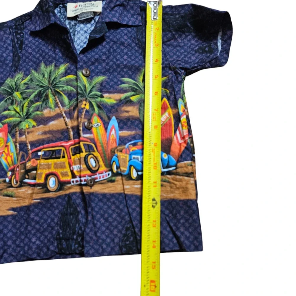 Royal Hawaiian Creations Boys‎ Button Up Shirt 2 Cars Surfboard Beach Aloha